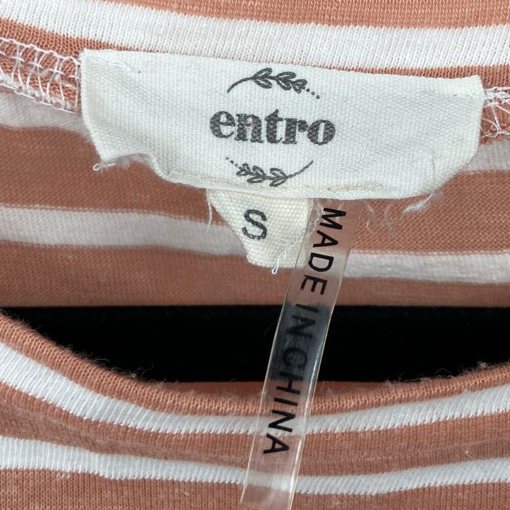 Entro Blue Orange White Stripe Triangle Rope Trim Short Sleeve Peplum Top Shirt - Picture 2 of 6